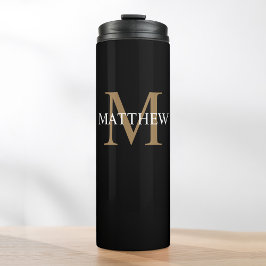 Garrafa Térmica Nome Personalizado Monograma Preto