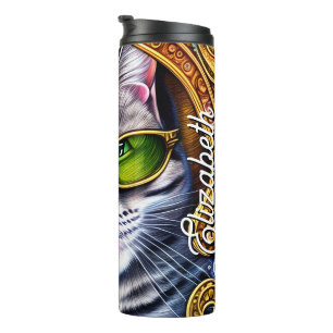 Garrafa Térmica Nome Personalizado Óculos de Visto de Gato Adoráve