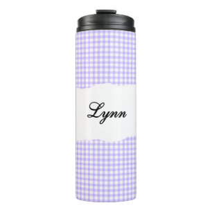 Garrafa Térmica Nome Personalizado Padrão Xadrez Roxo