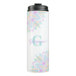 Garrafa Térmica Nome personalizado Pastel Rainbow Floral Sundae Ma