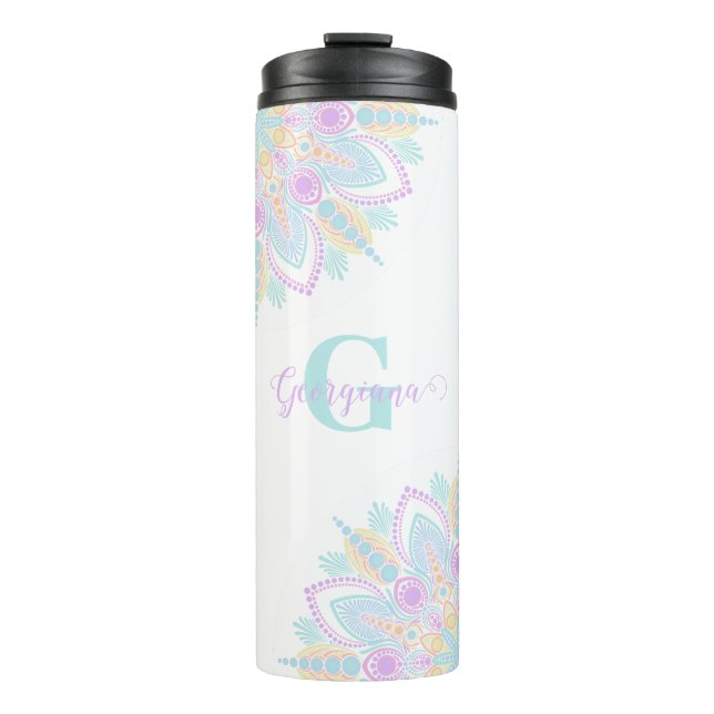 Garrafa Térmica Nome personalizado Pastel Rainbow Floral Sundae Ma (Frente)