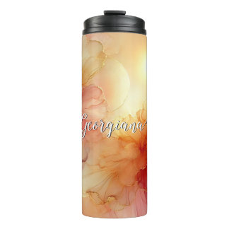 Garrafa Térmica Nome Personalizado Peach Raspberry Álcool Floral A