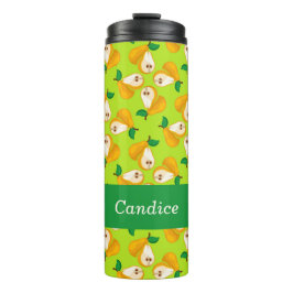 Garrafa Térmica Nome personalizado pera laranja em verde