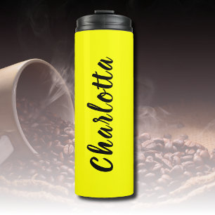 Garrafa Térmica Nome Personalizado Preto Cor Amarelo-Neão