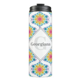 Garrafa Térmica Nome Personalizado Rainbow Floral Mandala Retro Og