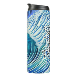 Garrafa Térmica Nome Personalizado Ripple Blue Wave   Onda Oceânic