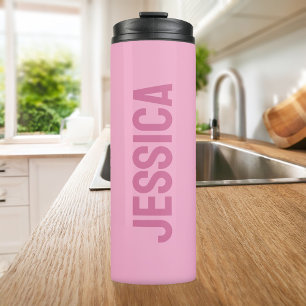 Garrafa Térmica Nome Personalizado Rosa Minimalista Moderno