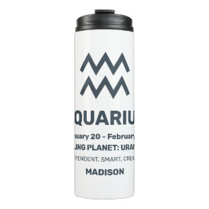 Garrafa Térmica Nome Personalizado / Sinal de Zodíaco de Texto Aqu