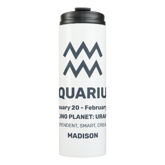 Garrafa Térmica Nome Personalizado / Sinal de Zodíaco de Texto Aqu (Frente)