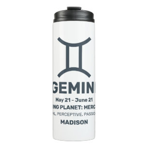 Garrafa Térmica Nome Personalizado / Sinal de Zodíaco de Texto Gem