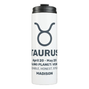 Garrafa Térmica Nome Personalizado / Sinal de Zodíaco Texto Taurus