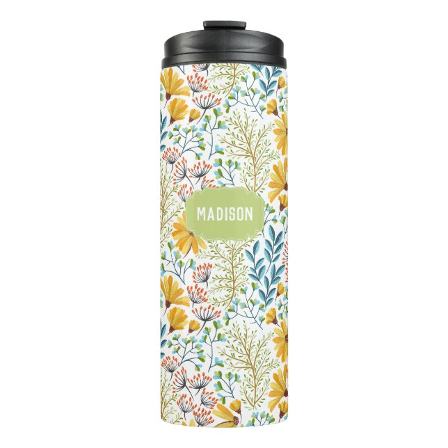 Garrafa Térmica Nome personalizado Tumbler de Ilustração de Flor (Frente)
