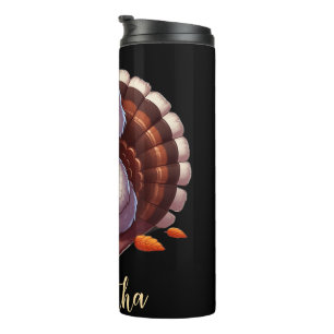 Garrafa Térmica Nome personalizado único, peru lendo um livro