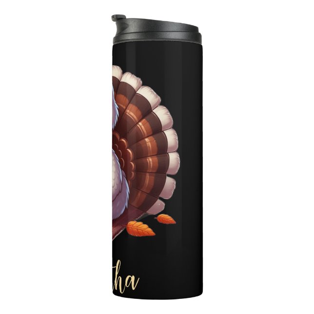 Garrafa Térmica Nome personalizado único, peru lendo um livro (Rotação à direita)