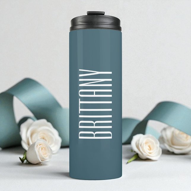 Garrafa Térmica Nome Personalizado Verde Simples Bridesmaid Mínimo (Bridesmaid Simple Green Personalized Name Minimal Thermal Tumbler)