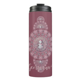 Garrafa Térmica Nome Personalizado Whimsical Snowman Mandala Ornam