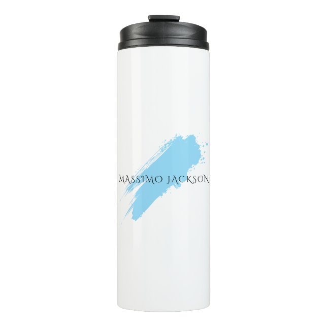 Garrafa Térmica Nome Próprio Decorativo Chic Simples Azul Branco (Frente)