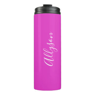 Garrafa Térmica Nome Vertical Personalizado, Branco, Fuchsia Brilh