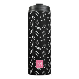 Garrafa Térmica Notas de música dançantes Padrão e Monograma Rosa