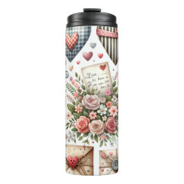 GARRAFA TÉRMICA NOTAS DE NAMORADOS DE PATCHWORK VERMELHO E AZUL
