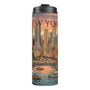 Garrafa Térmica Nova Iorque Skyline Viagem Arte Vintage