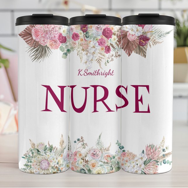 Garrafa Térmica Nurse Floral Elegance Watercolor Borders (Criador carregado)