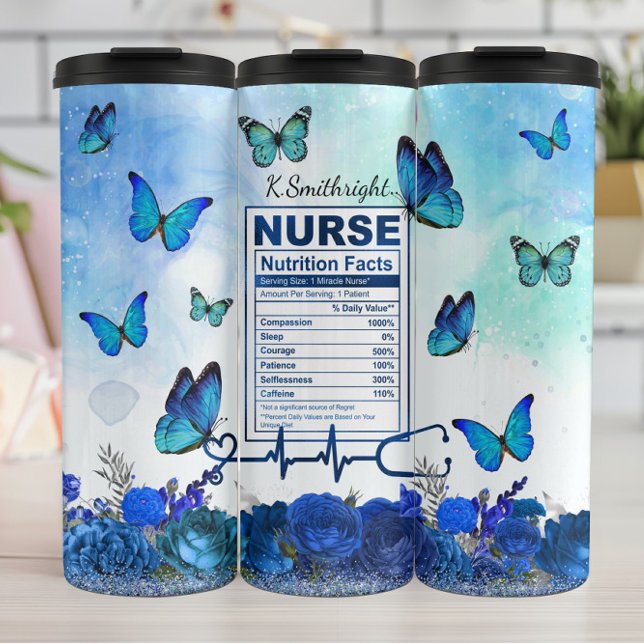 Garrafa Térmica Nurse Nutrition Facts Blue Butterfly (Criador carregado)