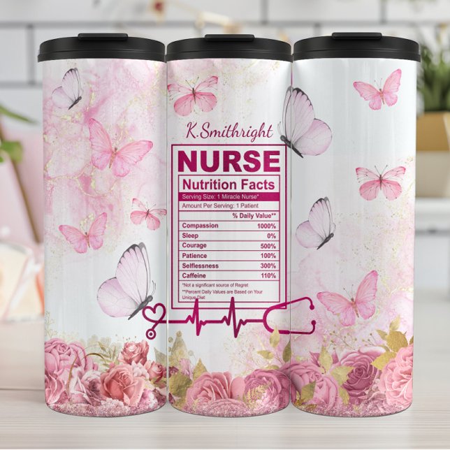Garrafa Térmica Nurse Nutrition Facts Floral Butterfly (Criador carregado)