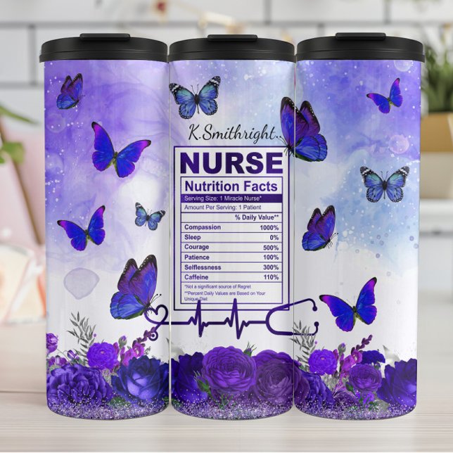 Garrafa Térmica Nurse Nutrition Facts Purple Butterfly (Criador carregado)