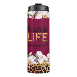 Garrafa Térmica Nurselife Glitter Dourado Cheetah Impressão Burgun