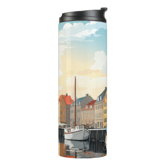 Garrafa Térmica Nyhavn Porto de Copenhague Dinamarca Aquarela de V