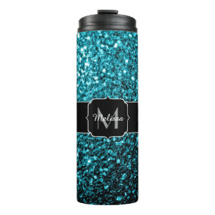 Garrafa Térmica O brilho azul do Aqua bonito sparkles monograma