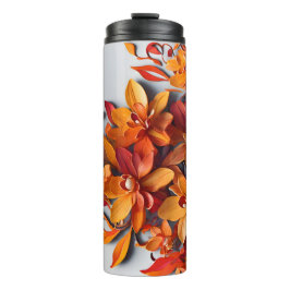 Garrafa Térmica O Design de Padrão Floral Laranja