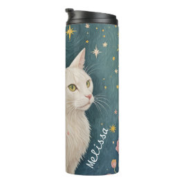 Garrafa Térmica O Gato Branco Encantador com Olhos Verdes