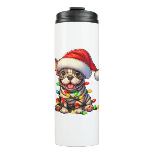 Garrafa Térmica O Natal do Buldogue Francês Luz Santa Hat Boys Gir