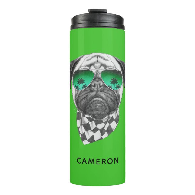 Garrafa Térmica O Pug | de Miami adiciona seu nome (Frente)