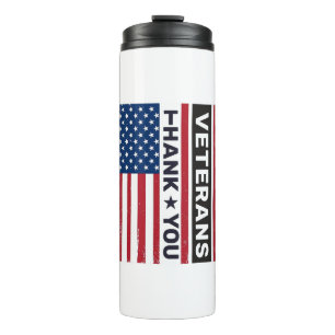 Garrafa Térmica Obrigado Veteranos Design de Vetor de Bandeira Ang