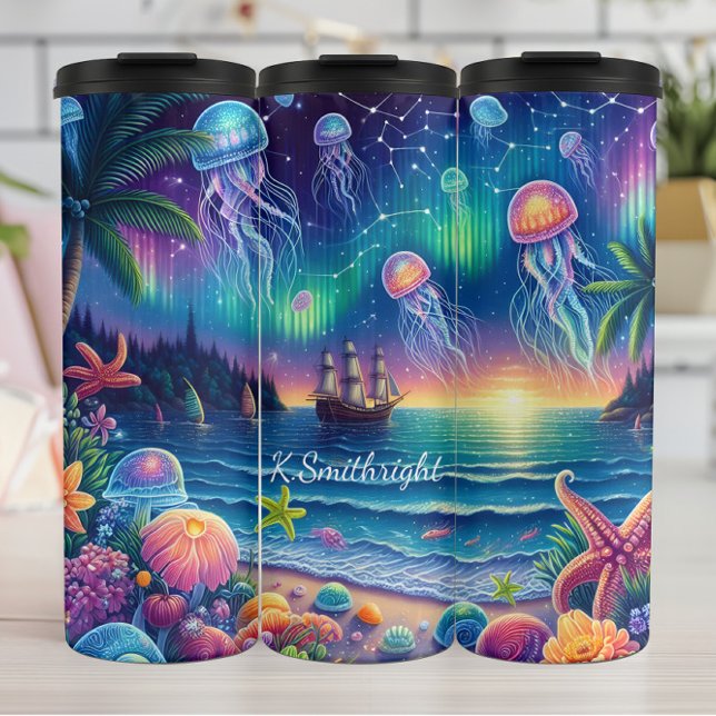 Garrafa Térmica Ocean Jellyfish Aurora Fantasy Sunset (Criador carregado)