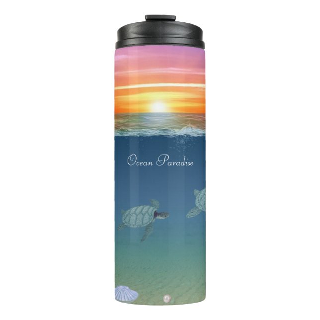 Garrafa Térmica Ocean Sunrise & Tartarugas Termo Tumbler (Frente)
