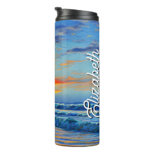 Garrafa Térmica Oceano azul turquesa no pôr do sol