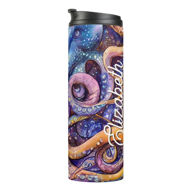 Garrafa Térmica Octopus com nome personalizado Vida Aquática (Rotação à direita)