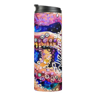 Garrafa Térmica Octopus de Aquarela Personalizável com Nome