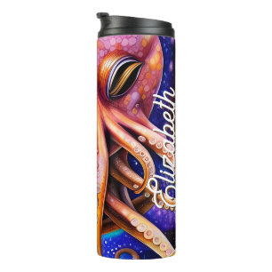 Garrafa Térmica Octopus Ocean Sea Squid Animal com nome personaliz