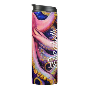Garrafa Térmica Octopus Rosa Whimísico com Nome Personalizado
