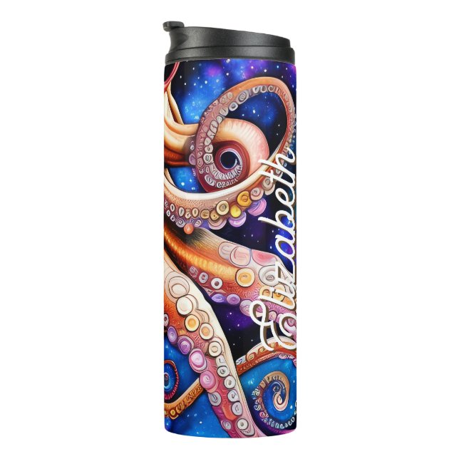 Garrafa Térmica Octopus Whimsical Blue Starry Night | Nome persona (Rotação à direita)