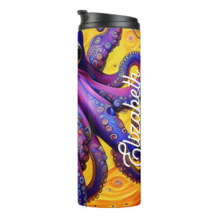 Garrafa Térmica Octopus Whimsical Roxo com Nome Personalizado