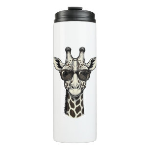 Garrafa Térmica Óculos de Sol de Girafa Legal Camisa de Gravura Vi