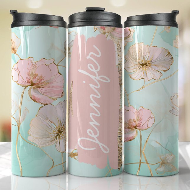 Garrafa Térmica Oferta Personalizada de Nome de Adição de Pastel (Floral Personalized Tumbler)