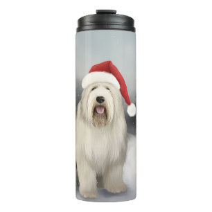 Garrafa Térmica Old English Sheepdog no Natal na Neve