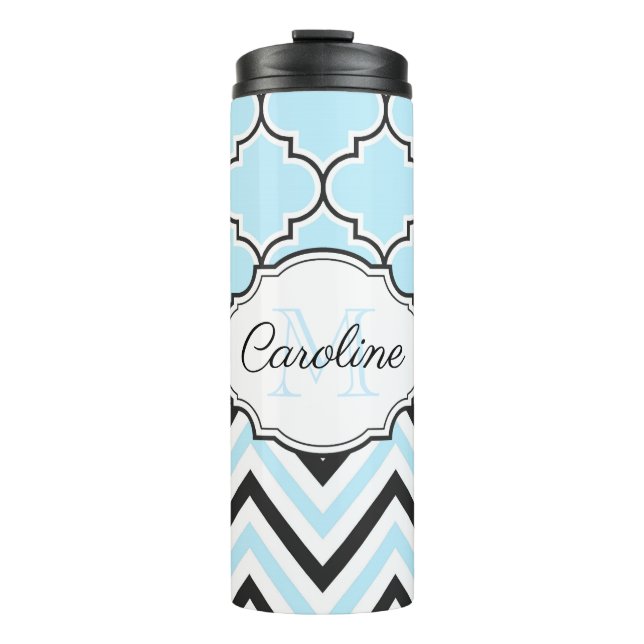 Garrafa Térmica Óleo quaterefoil preto e azul (Frente)